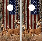 Speed Demon Hot Rod Shop Cornhole Board Wraps ~ Buck and Does Deer with American Flag and Camo Corn Hole Boards Laminated Decal Wraps (Set of 2) #12