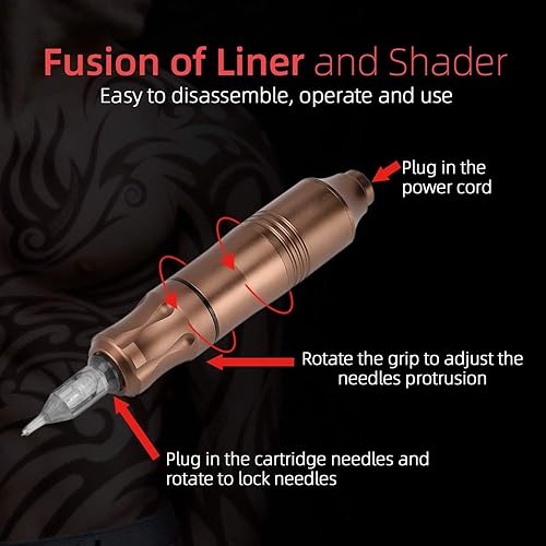 Miniatura 3 de ATOMUS - Kit de máquina de tatuaje giratoria, cartucho estilo bolígrafo de tatuaje, ametralladora con fuente de alimentación, 50 piezas, agujas de