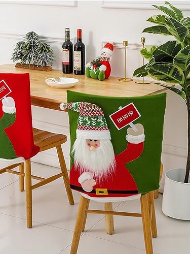 Miniatura 8 de Fundas para sillas de Navidad, bonitas fundas de felpa 3D de Papá Noel, muñeco de nieve, fundas traseras para sillas de comedor, fundas deslizantes
