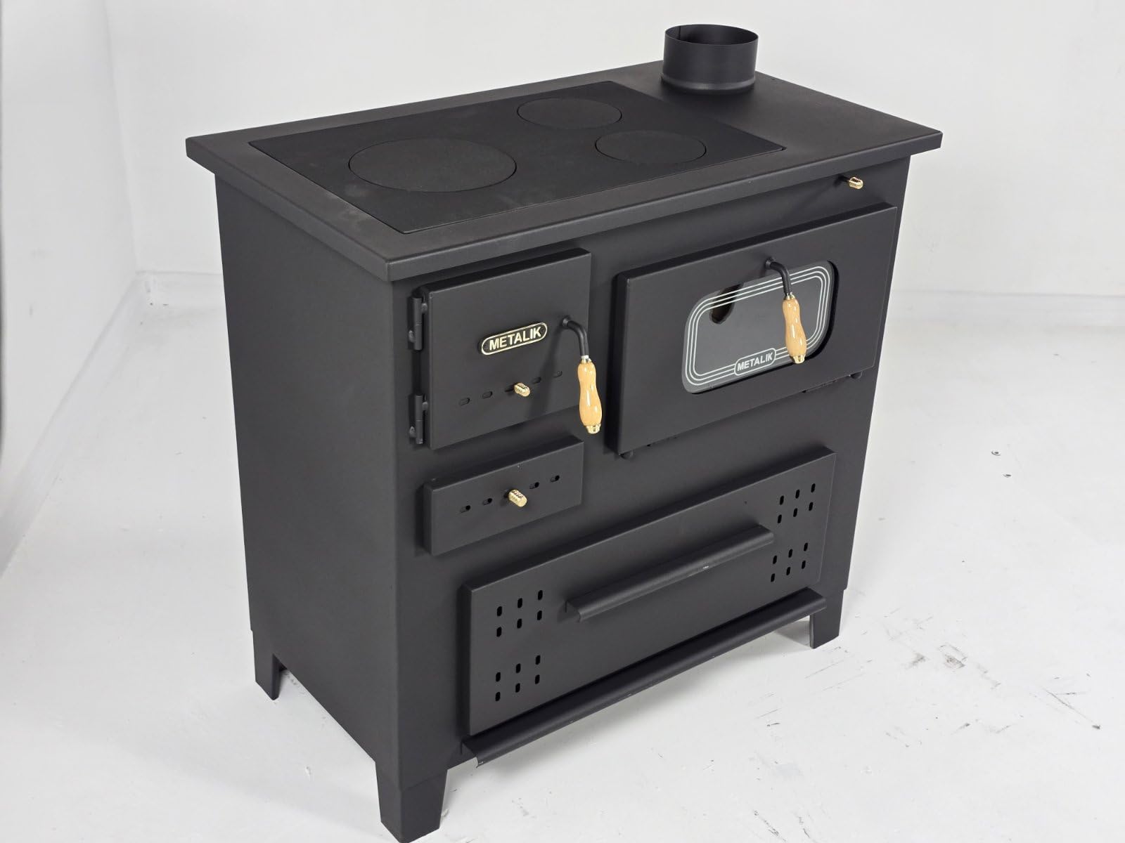 Prity Poêle à bois 13 kW avec plaque en fonte et brûleur à bûches