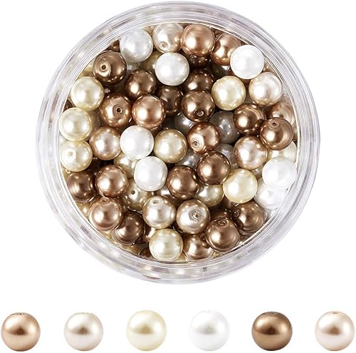 Pandahall - Cuentas de perlas de vidrio ambiental con brillo satinado de 0.315 in para manualidades, joyería y manualidades, alrededor de 200