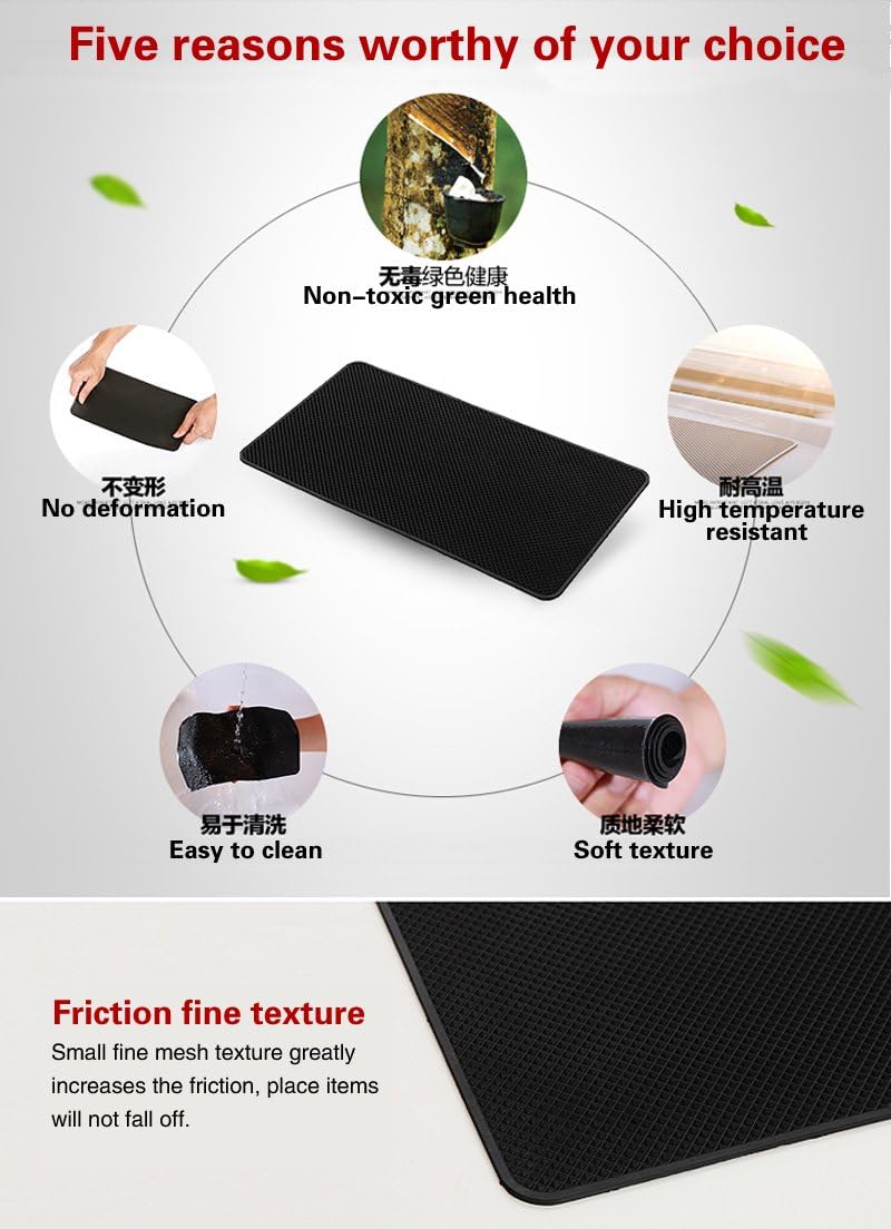 Tianmei 10.6in x 6.1in Extra Large Size Anti-Slip Rubber Pad, Car Dashboard Universal Non-Slip Mat use for Cell Phones, Sunglasses, Keys, Coins and More (Pure Black)