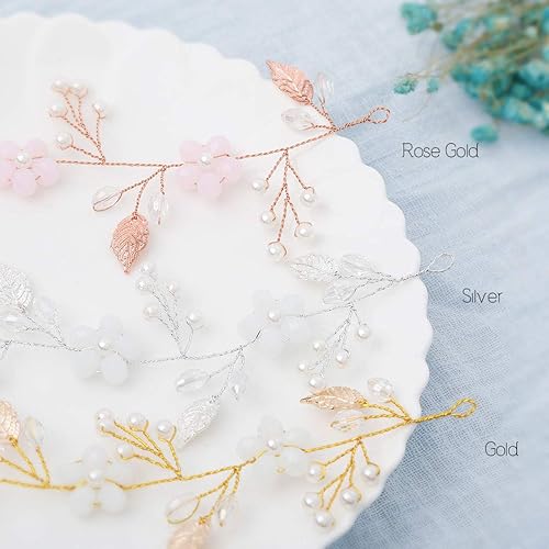 Miniatura 6 de BAROGIRL Diadema de novia para boda, con flores doradas, perlas y perlas, accesorios para el cabello para mujer (dorado)