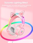 Lightweight Gaming Headsets with Removable Cat Ears,Gradient RGB Light, Wired Over- Ear Headphones for PC/PS4/PS5/XBOX/Switch, Virtual Surround Sound & Noise Cancelling Mic, Auto-Adjust Headband, Pink