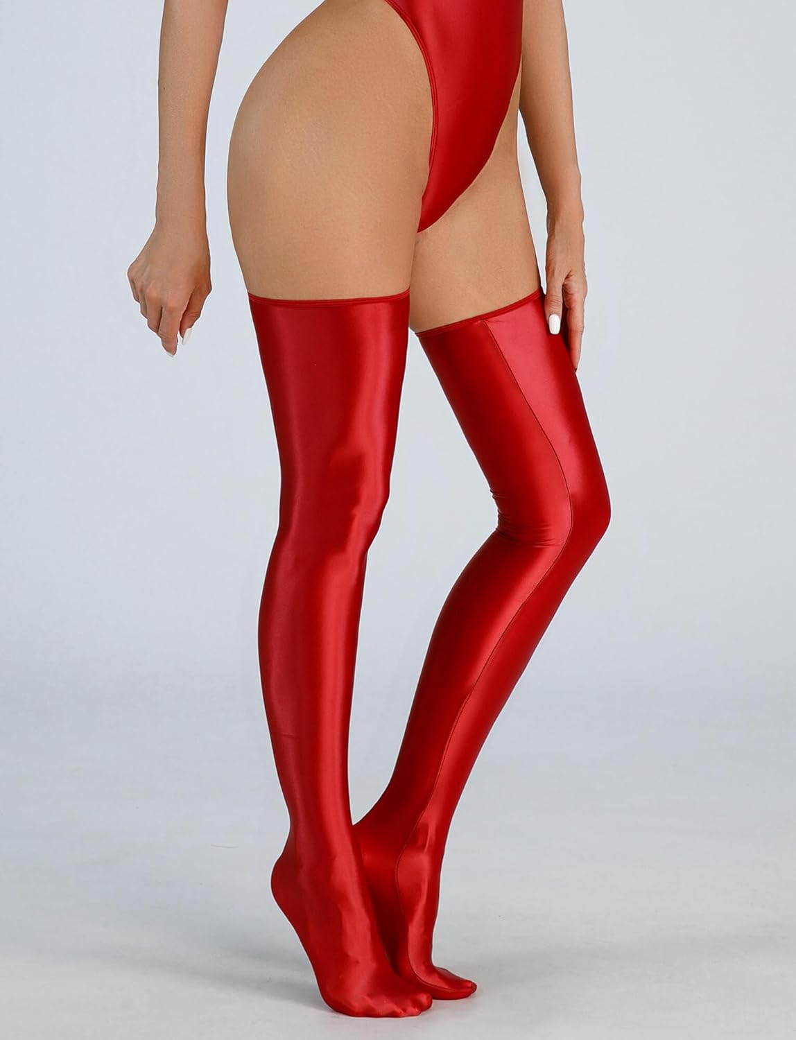 FEOYA Women Opaque Thigh High Stockings Stretchy Shiny Halloween Costume Cosplay Long Stockings Oil Bright Hold up Tights