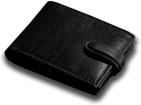 Mens Genuine Leather Tri-Fold Wallet With Id & Coin Pocket One Size Black