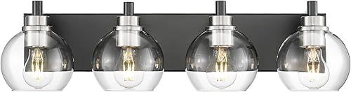 Miniatura 36 de Accesorios de Iluminación para Baño, Lámpara de Tocador para Baño de 5 Luces Negra y Dorada, Apliques de Pared Modernos de 32 Pulgadas con Pantalla