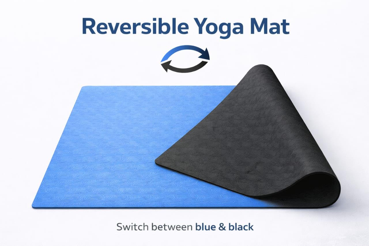 新品SUKALA Reversible Yoga Mat AQUA Reversible Yoga Mat, Blue and Black, Non-Slip Textured Surface