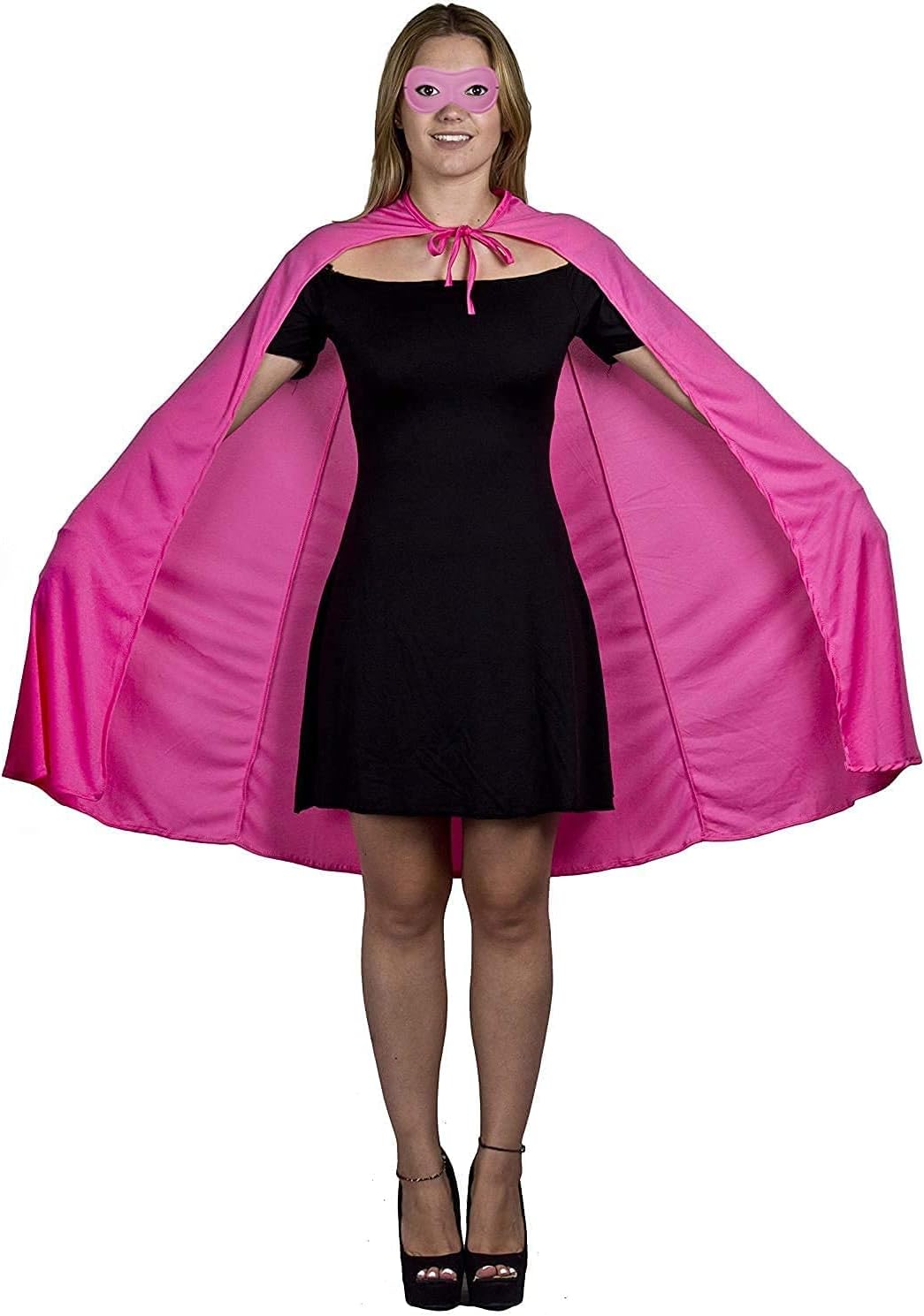 Adults Superhero Accessory Set - Pink Cape and Matching Eye Mask - Mens Womens Superhero Villain Fancy Dress Costume Accessory Set - Image 3