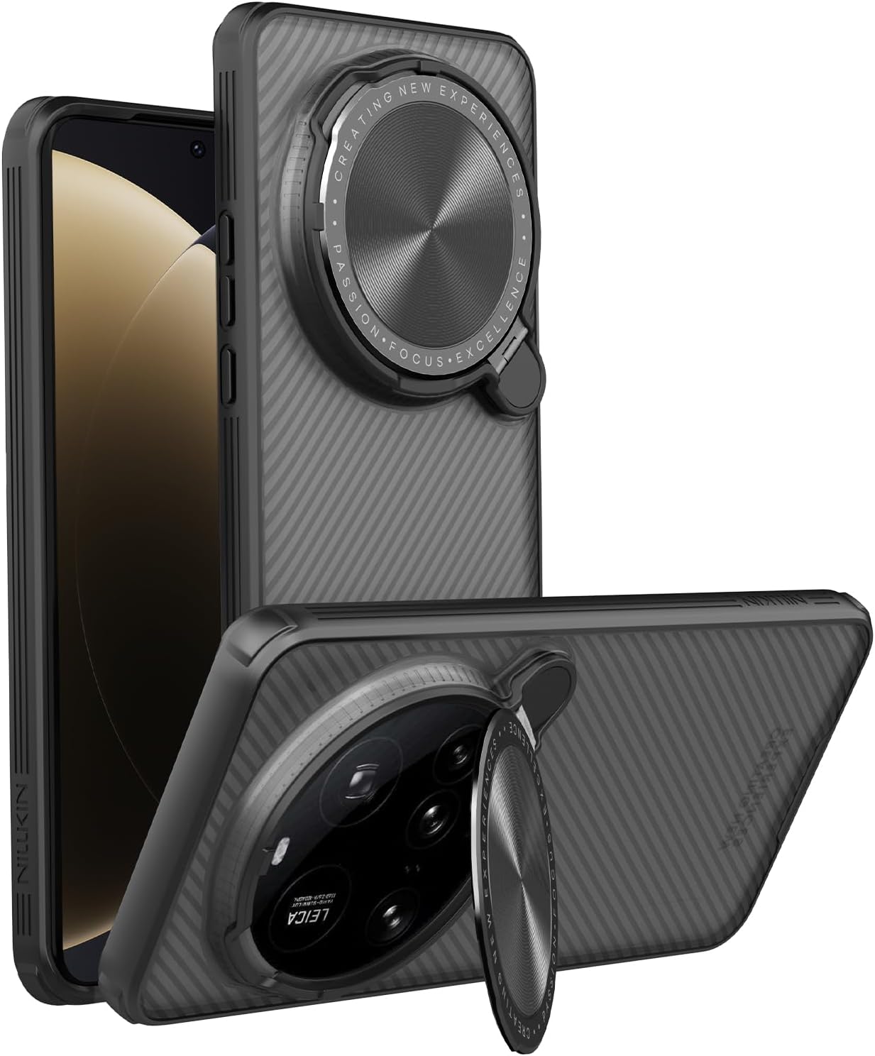 Case for Xiaomi Mi 15 Ultra, Camera Lens Privacy Protection Folding Kickstand Holder, Soft TPU Bumper Hard PC Back Cover Corners Shockproof Airbag (Black)
