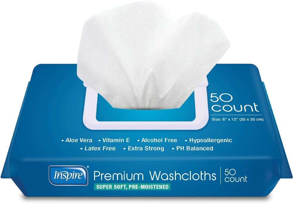 Inspire Adult Wet Wipes Adult Wash Cloths, Adult Wipes for Incontinence & Cleansing, 8"x12" 600 Count 12 packs of 50 : Health & Household