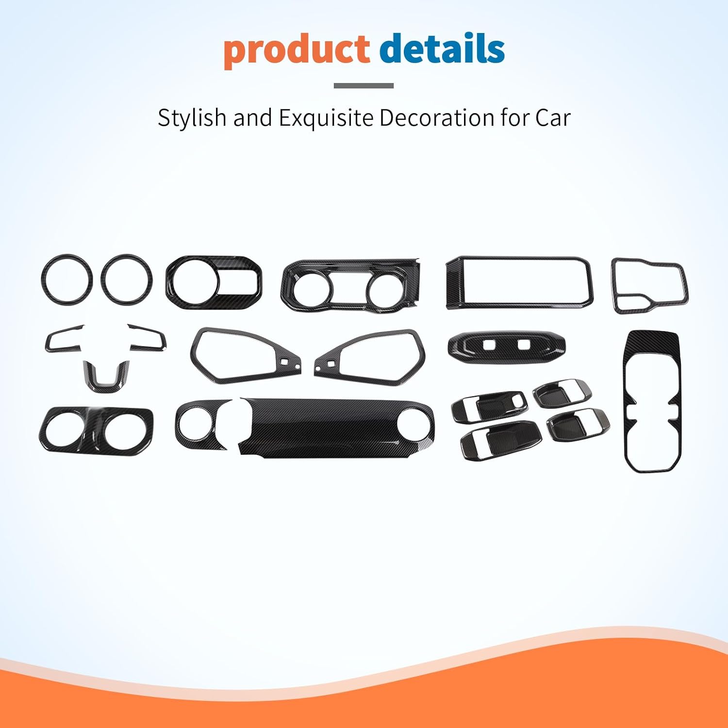 JeCar 20pcs Black Carbon Fiber Interior Accessories Trim Kit for 2024 2025+ Jeep Wrangler JL JLU & Gladiator JT - Center Console Gear Shift Cup Holder Panel, Dashboard Decoration Upgrade