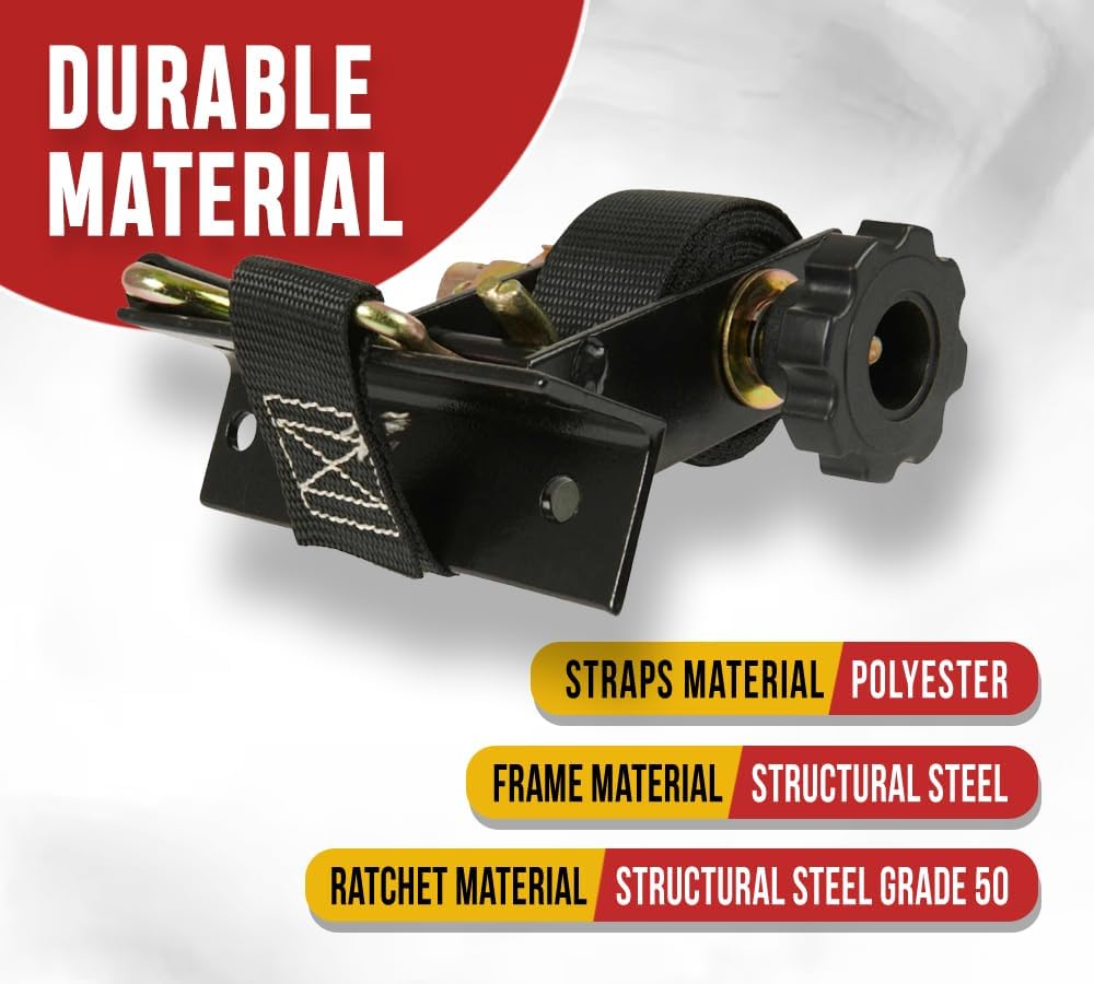 Mytee Products 1-1/2" x 7' Black Ladder Rack Ratchet Straps with J-Hook (2 Pair) - 500 lbs Square Tube Mount - Retractable Ratchet Tie Down Strap for Roof Rack - Image 3