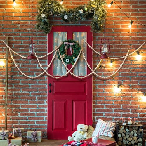 Syhood 2 Pcs 13.6 Feet Christmas Wooden Beads Garland for Christmas Tree Wood Bead Garland Decor Boho Beads Wall Hanging Garlands for Xmas Tree Farmhouse Country Holiday Decoration(Wood Color) by Syhood - Image 3