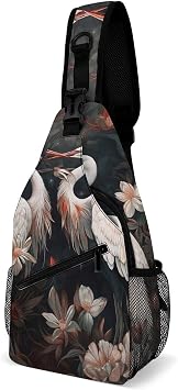 Sling Bag for Men Women Crossbody Backpack Chinese Crane Bird Peach Tree Crossbody Bag Chest Bags for Travel Sport