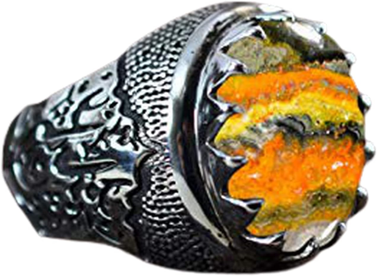 Natural Bumble Bee Jasper Ring 925 Sterling Silver Jewelry Bumble Bee Jasper Handcrafted Ring Men’s Arabic Ring Handmade Islamic Signet Carved Ring Gift For Husband Men's Ring