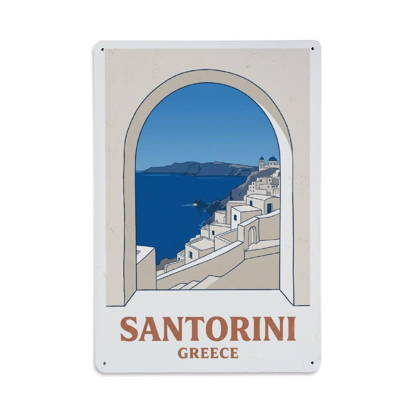 Fyrn Style Metal Tin Sign Vintage Travel Santorini Greece Archway