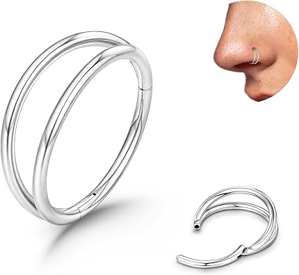 Titanium Double Hoop Nose Ring 20G 18G Gold Silver Black Nose Rings Hoops for Women Men Hypoallergenic 6mm 7mm 8mm 9mm Nose Nostril Septum Cartilage Helix Daith Conch Rock Piercing Jewelry