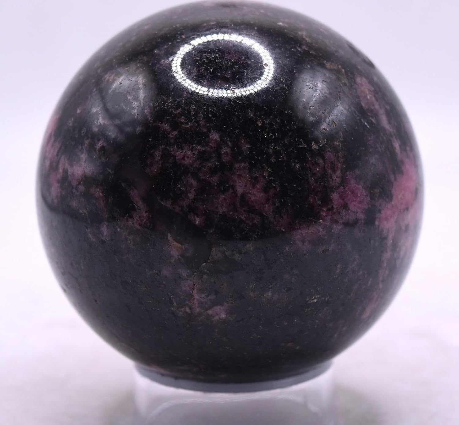 2.3" 395g Pink Rhodonite in Psilomelane Carved Sphere Polished Collectible Natural Gemstone Crystal Mineral Ball - Madagascar + Stand