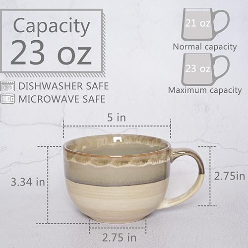 Miniatura 2 de Bosmarlin Juego de 2 tazas de café jumbo de cerámica, 23 onzas, tazones grandes con asas, aptos para lavavajillas y microondas (gris café)