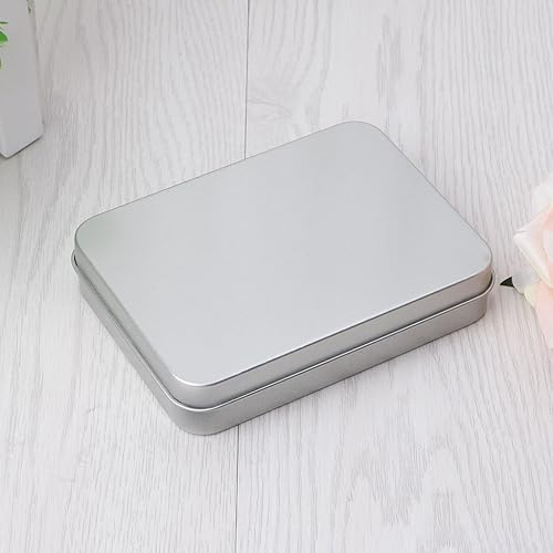 Miniatura 5 de Caja de almacenamiento pequeña de metal con tapa plateada para organizador de cajas para dinero moneda caramelo metal rectangular vacío con bisagras