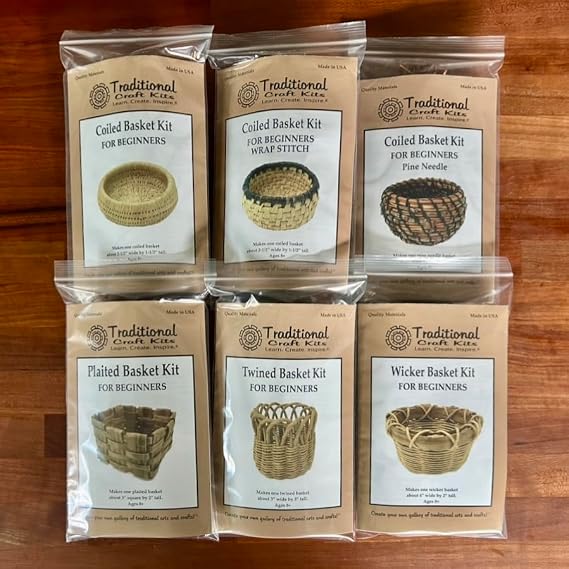 Traditional Craft Kits Beginner Basket Weaving Kit Set of 6 | DIY Basket Making Supplies for New Weavers, Includes Coiled, Plaited, Twined and Wicker Projects, Natural Fiber Craft Kit