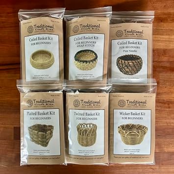 Traditional Craft Kits Beginner Basket Weaving Kit Set of 6 | DIY Basket Making Supplies for New Weavers, Includes Coiled, Plaited, Twined and Wicker Projects, Natural Fiber Craft Kit