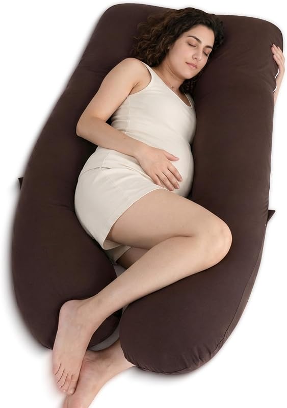 QUEEN ROSE Almohada de Embarazo en Forma de U, Soporte de Cuerpo Completo de algodón Transpirable para Maternidad, café