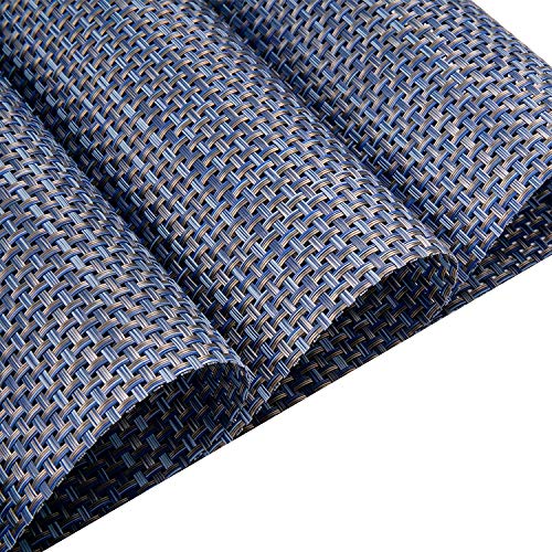 Zupro Placemats Washable Pvc Kitchen Place Mat Set Of 6 For Dining Table Stain Resistant Easy To Clean Anti Slip Heat Resistance Woven Vinyl (Dark Blue Gold,18"X12") #TOP1