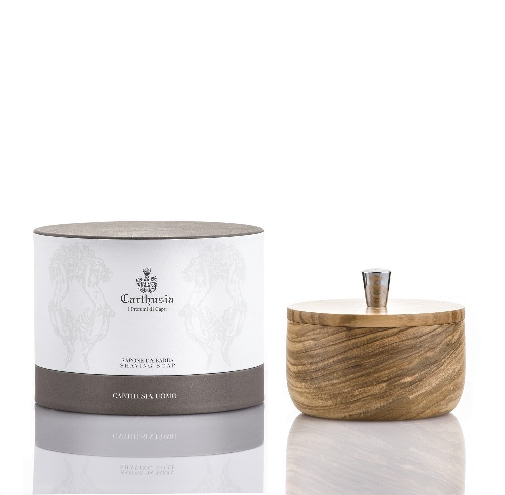 Savon barbe Carthusia 150g en bol bois, coffret cadeau homme