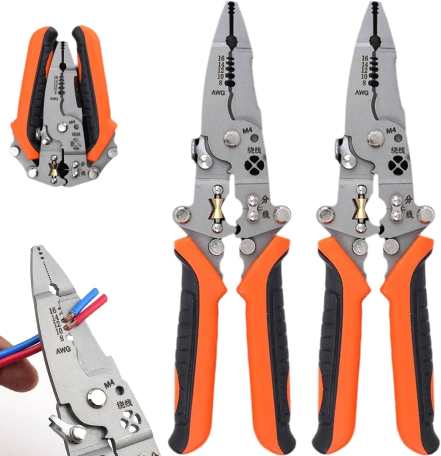 12 in 1 Multifunctional Wire Stripper Crimper Cable Cutter Pliers, Foldable Professional Wire Stripping Tool, New Electrician Pliers Tools and Cable Stripper for Cutting Stripping Shearing (2Pcs)
