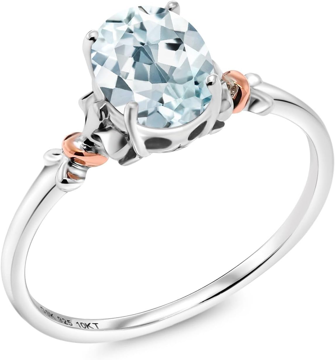 Gem Stone King 925 Silver and 10K Rose Gold Oval Gemstone Birthstone Engagement Ring | Oval 7X5MM | Wedding Engagement Anniversary Solitaire Promise Ring For Women