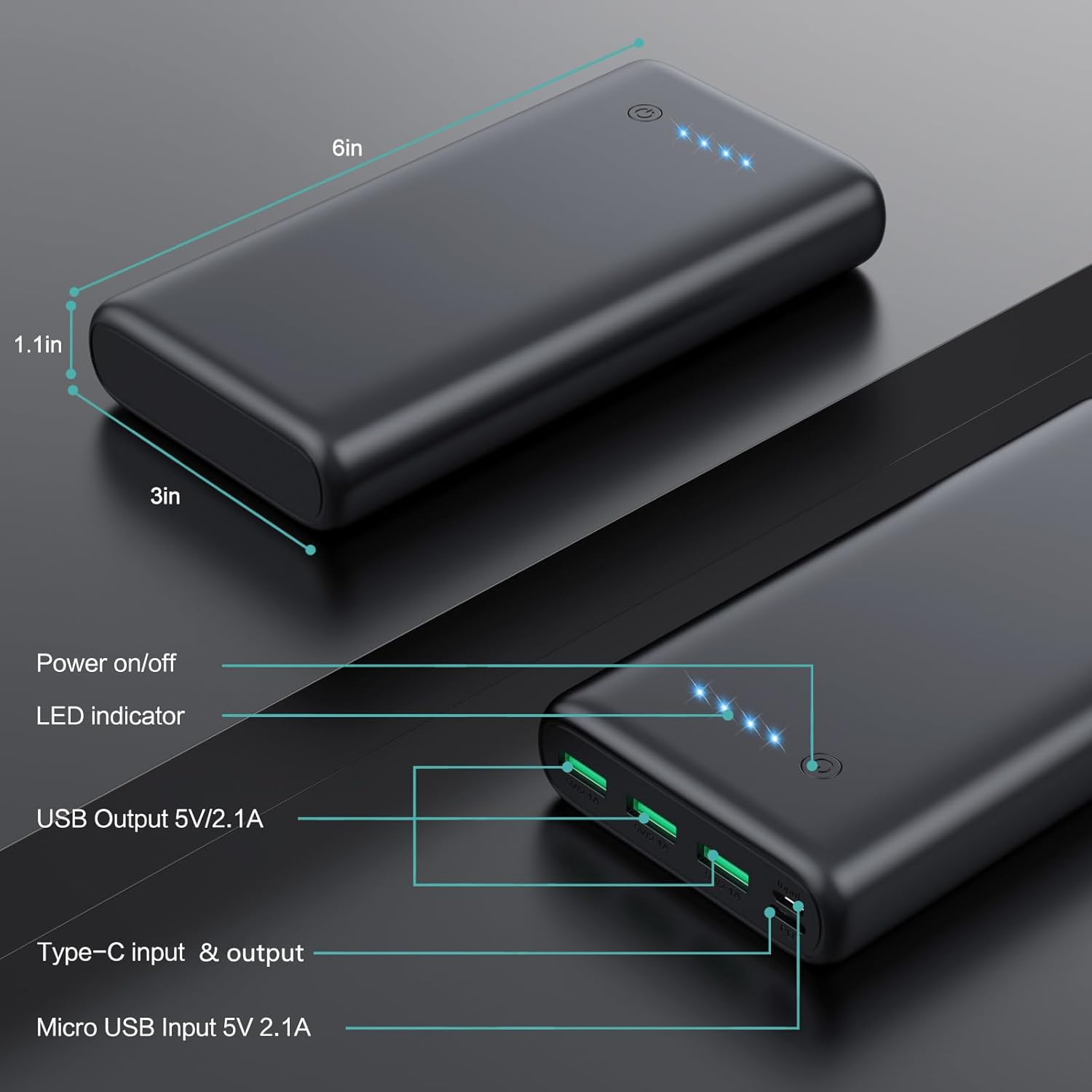 QTshine Power Bank Ports and Indicators