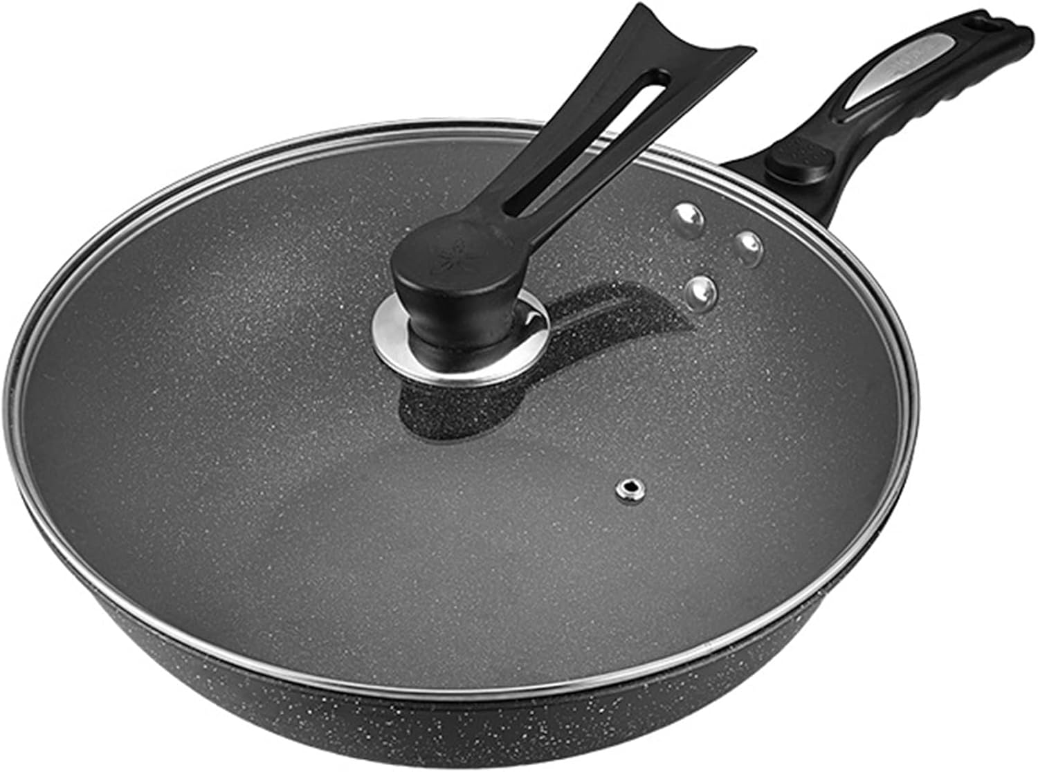 Wok Pan with Lid, Carbon Steel Wok, Flat Bottom Wok Nonstick Woks and Stir-Fry Pans, for Induction, Electric, Gas Stove, All Stoves (30cm)
