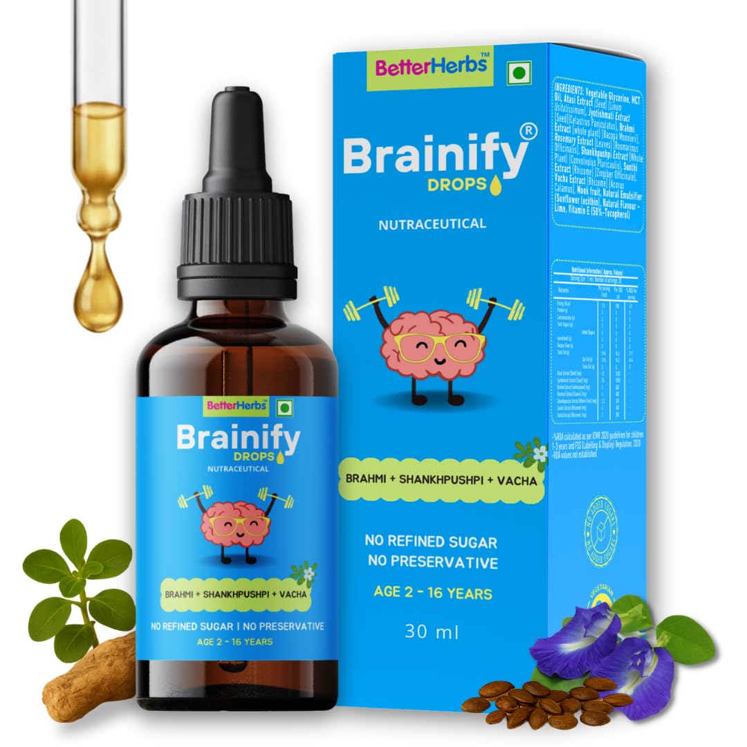Brainify Drops for Kids | 2-16 Years | 30ml | Supports Brain Development, Speech, Memory, Focus & Cognitive Function | 7 T...
