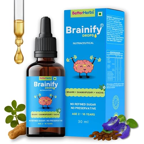 Brainify Drops for Kids | 2-16 Years | 30ml | Supports Brain Development, Speech, Memory, Focus & Cognitive Function | 7 Time-Tested Natural Herbs Formulation | No Added Sugar & Preservatives