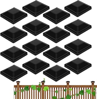 16 Pack 4X4 (3 5/8") Black Fence Post Caps, Flat Pyramid Post Cap with Pre-Drill Hole and Screws, Keep Post from Cracking and Rotting for Fence Wood Post of Decks or Corridors