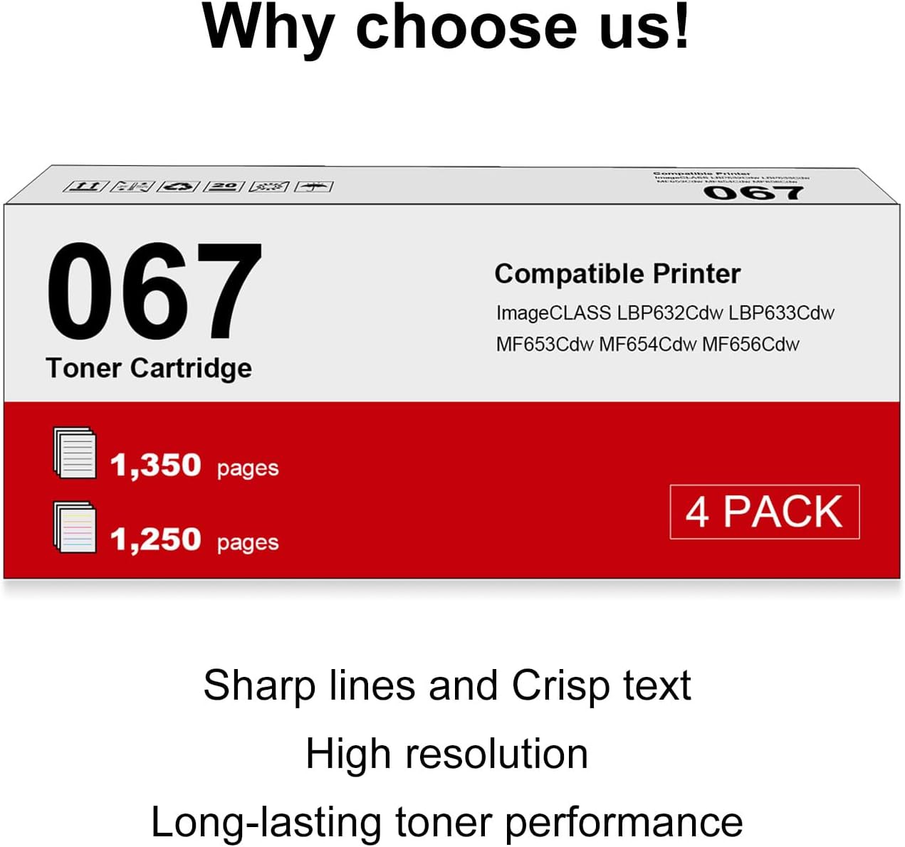Remanufactured 067 Toner Cartridges Replacement for Canon 067 Toner Cartridge Set 067H Toner Compatible with imageCLASS MF656Cdw MF654Cdw MF653Cdw LBP633Cdw LBP632Cdw Printer (4 Pack)