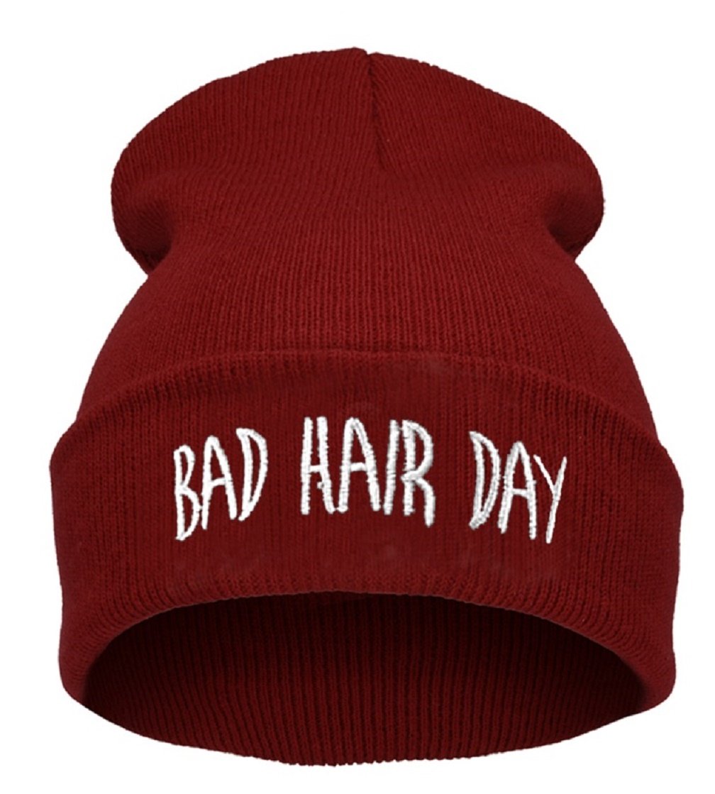 4Sold 1976 Women's Bad Hair Day Dark Red White 4Sold Unisex Oversized Beanie Bad Hair Day Hat Men (Bad Hair Day Dark Red White)