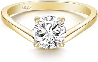 2CT 925 Sterling Silver Engagement Rings for Women Round Cut CZ Bands Solitaire Cubic Zirconia Curved Wedding Promise Gold Rings for Her Size 4-10