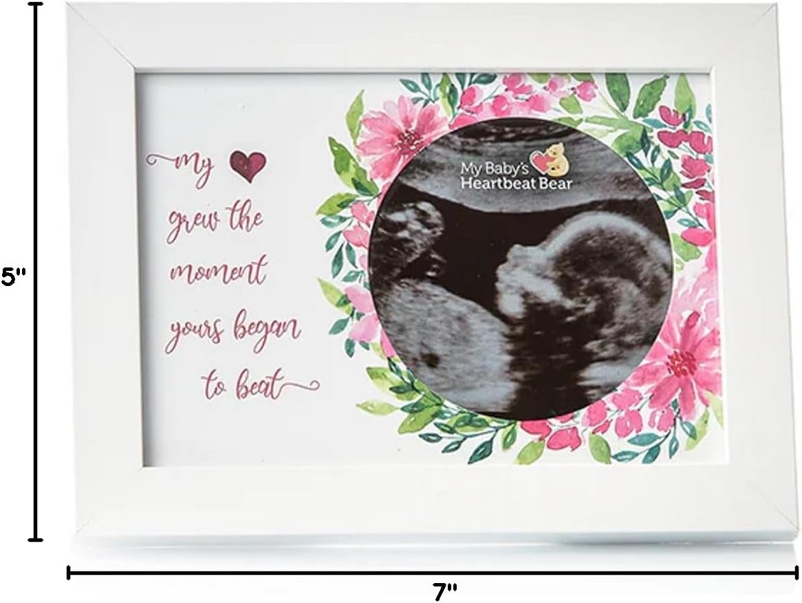 MBHB Wooden Ultrasound Photo Frames, 5x7 Real Wood White Picture Frame with 3.5" Circular Cutout, Beautiful Display for Baby's First Scan, Ideal Gift, Suitable for Nursery/Bedroom, My Heart Grew