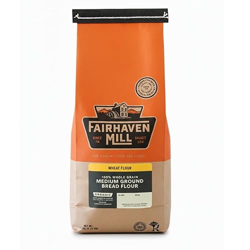 Fairhaven Mill Harina de pan orgánico de grano medio 100% de grano entero, sin OMG, rica en fibra y proteínas, perfecta para panes rústicos