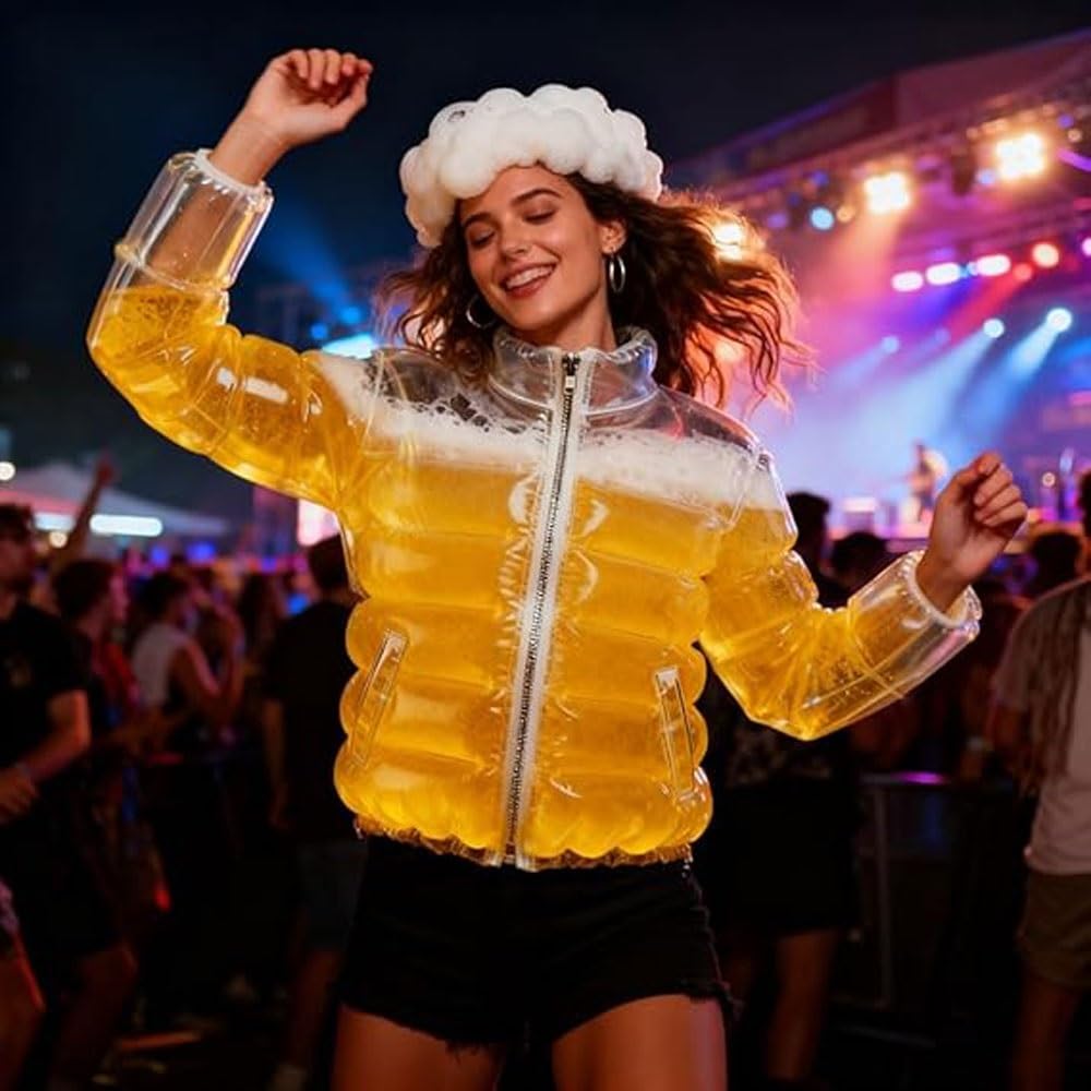 Veste à BièRe 2026 Pour Hommes Et Femmes, Manteau Gonflable Transparent Rempli De BièRe Avec Paille - Doudoune à BièRe Pour Piscines à BièRe, FêTes Et Rassemblements