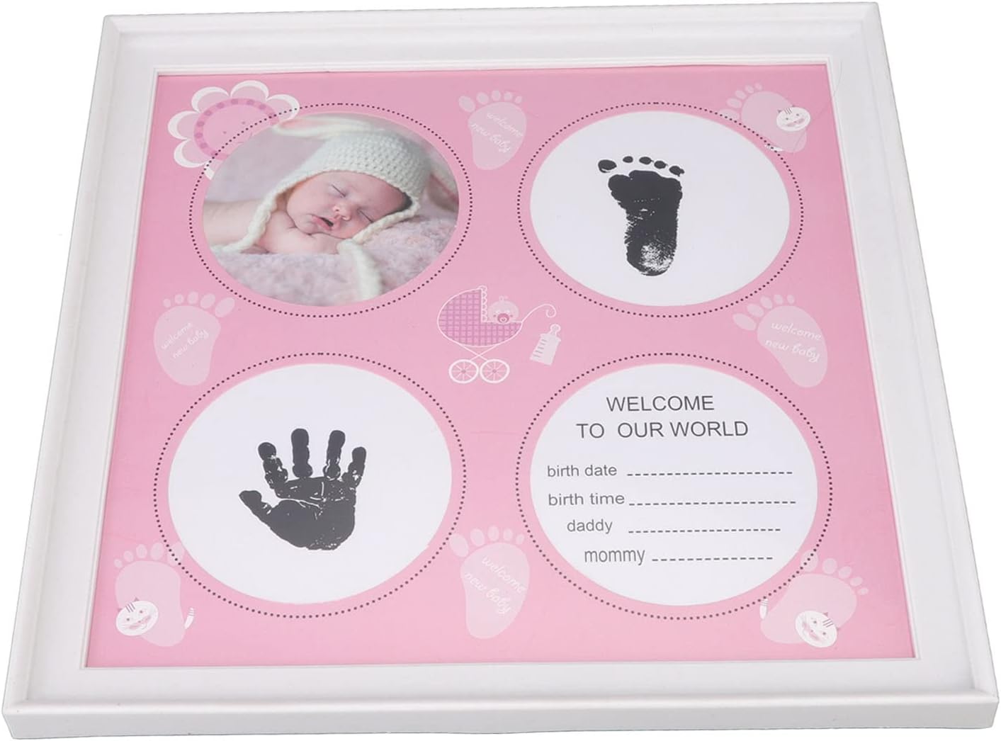 Baby Handprint Footprint Kit, Wear Resistant Safe Baby Print Frame Kit for Display for Newborns (Pink)