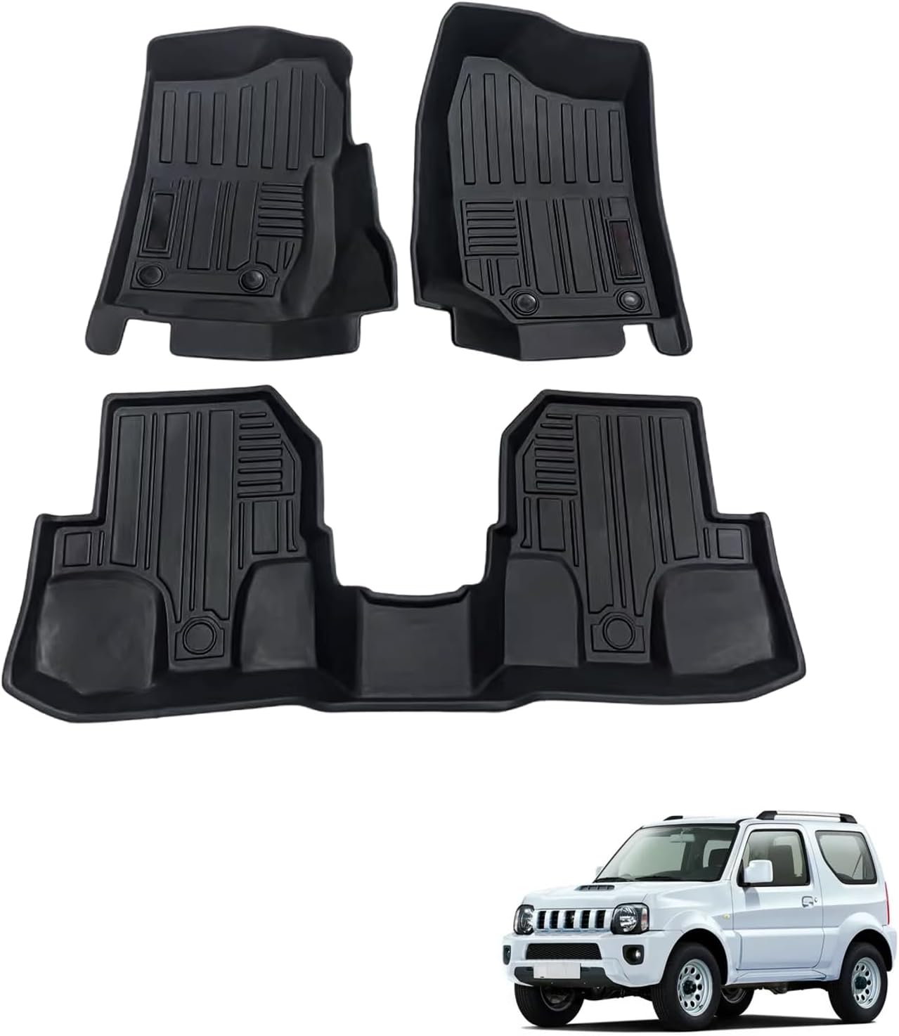 TPE Floor Mats Liners Compatible with Suzuki Jimny 2008-2018, 3 Pcs Black Front Floor Liners (2008-2018 Jimny)