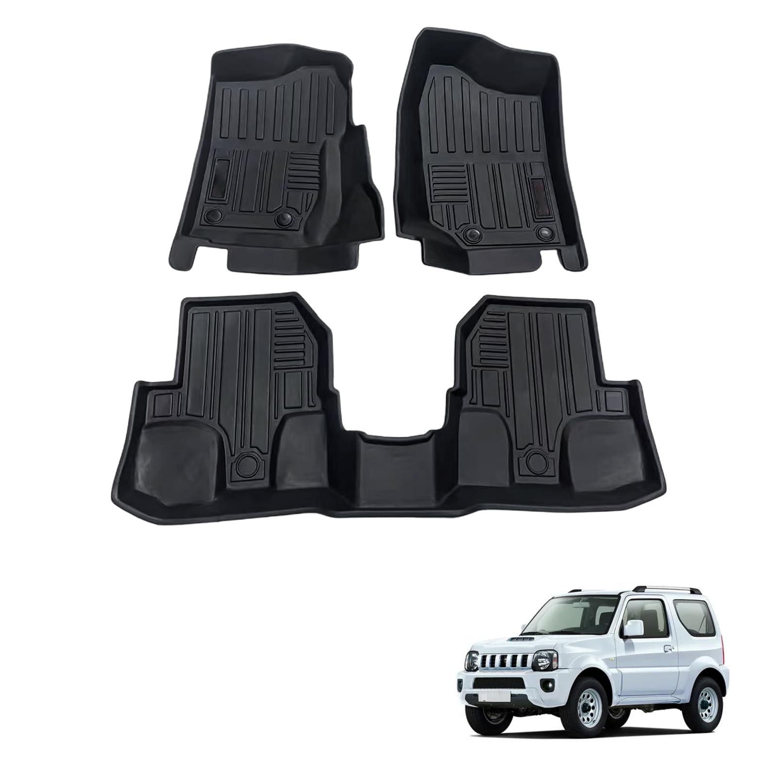 TPE Floor Mats Liners Compatible with Suzuki Jimny 2008-2018, 3 Pcs Black Front Floor Liners (2008-2018 Jimny)