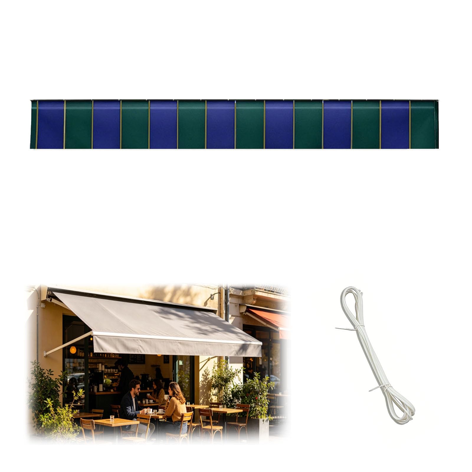 Replacement Awning Straight Valance Only H 20/25/30/40 CM Straight Edge Fabric Strip for Retractable Awnings Replacement Part, Waterproof Fabric, RV Garden Terrace(Blue-green)