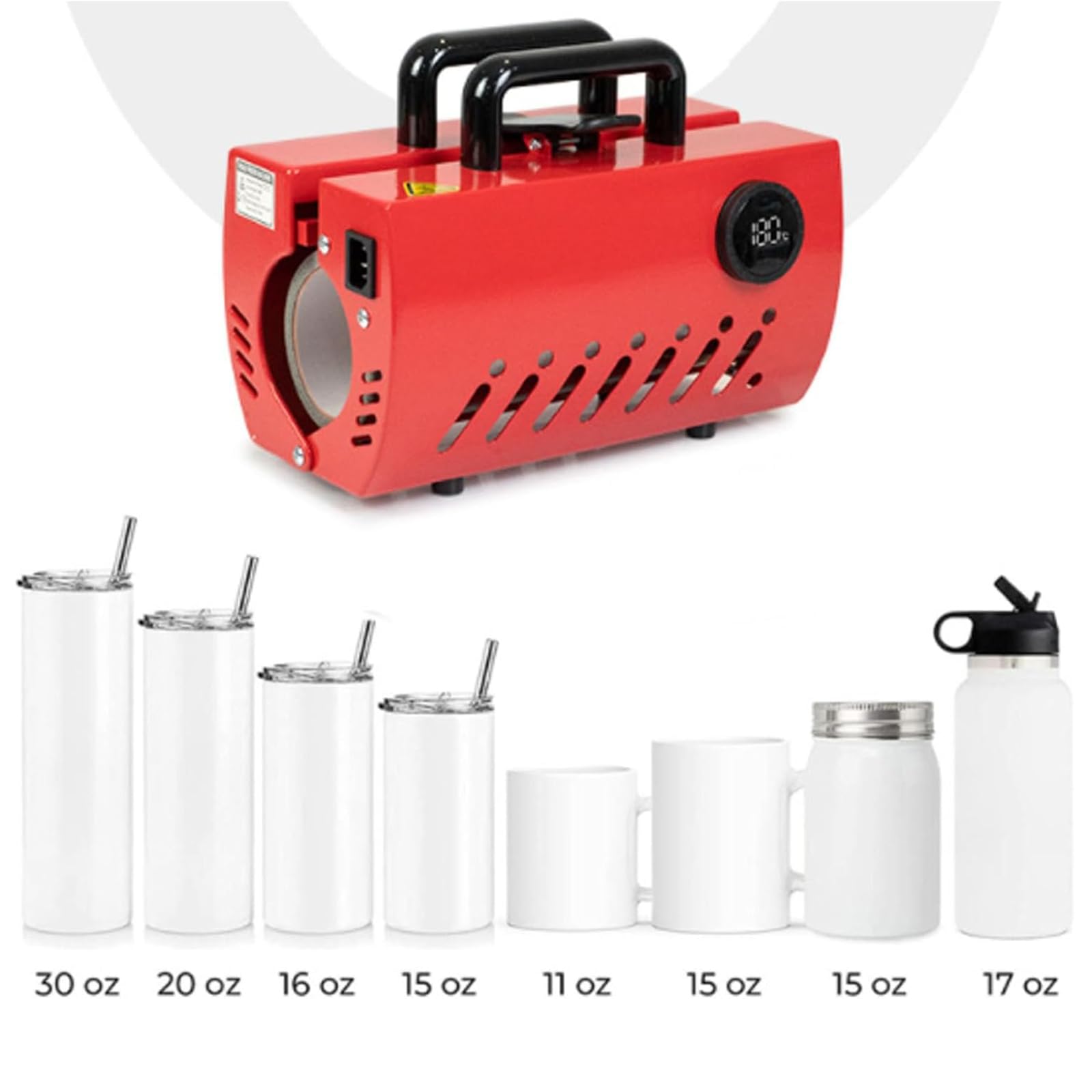 Prensa Térmica Compacta para Tazas con Sensor Integrado Y Pantalla LED. Compatible con Tazas De 325-900 Ml, Temperatura De 40 °C a 210 °C Y Tiempo Ajustable De 1 a 999 S. Alta Eficiencia