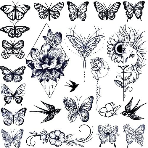 Tazimi Semi Permanent Temporary Tattoos for Women Girls - Large Long Lasting Temporary Butterfly Flower Lion Swallow Tattoos,Lasts 1-2 Weeks Waterproof Realistic Fake Tattoos