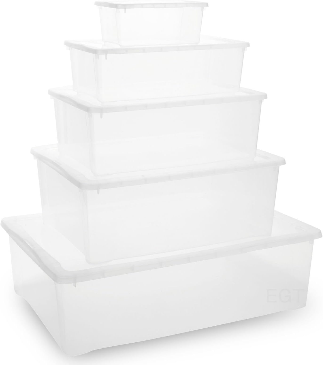 Easygift ProductsSet Of Clear Underbed Plastic Lightweight Stackable Storage Boxes & Click Lids